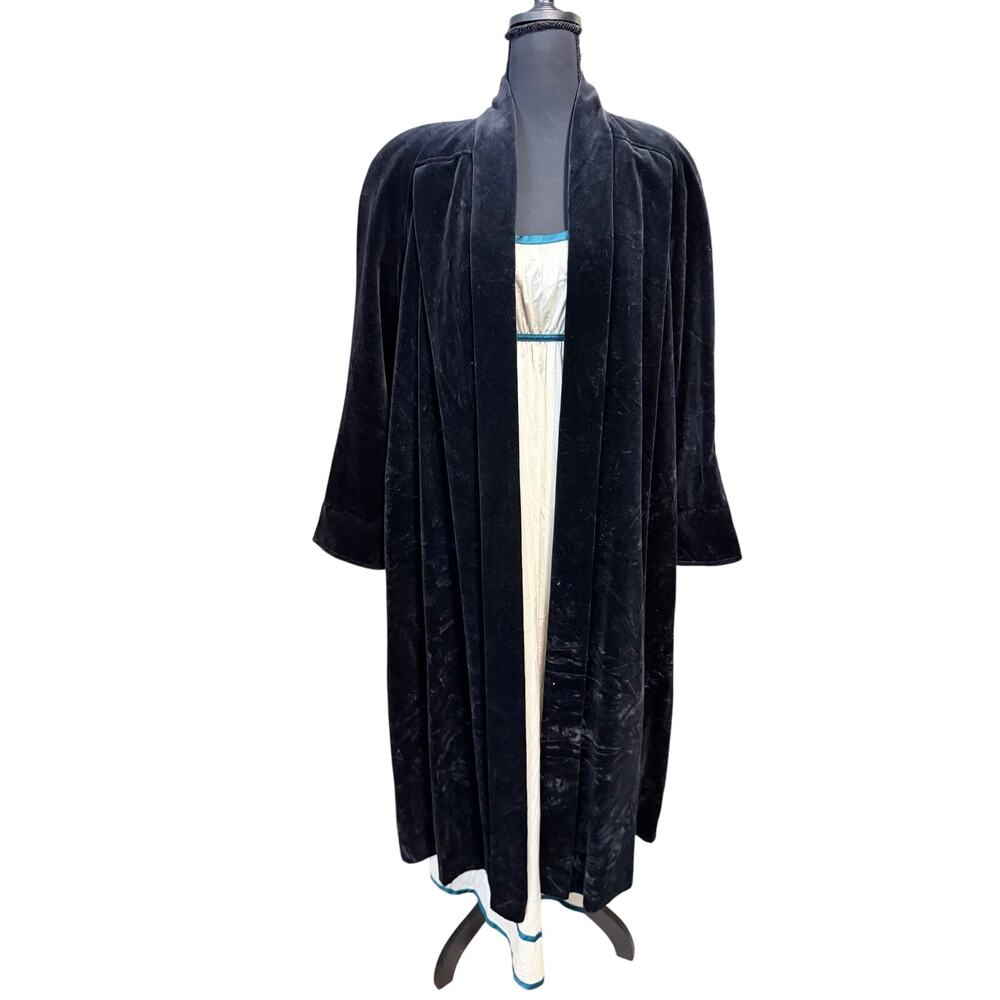 Vintage Cattiva longline 80s black deball velvet open front coat XL 100% cotton